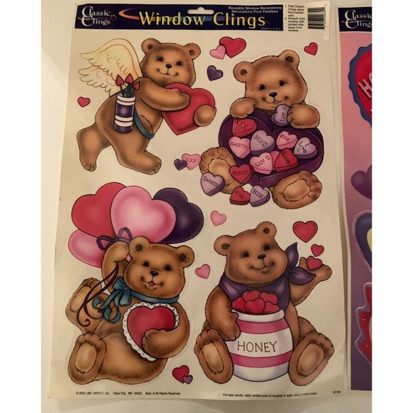 Valentine's Day Window Clings Hearts Love Teddy Bears Candy Cupid Honey 2003 - Picture 2 of 12